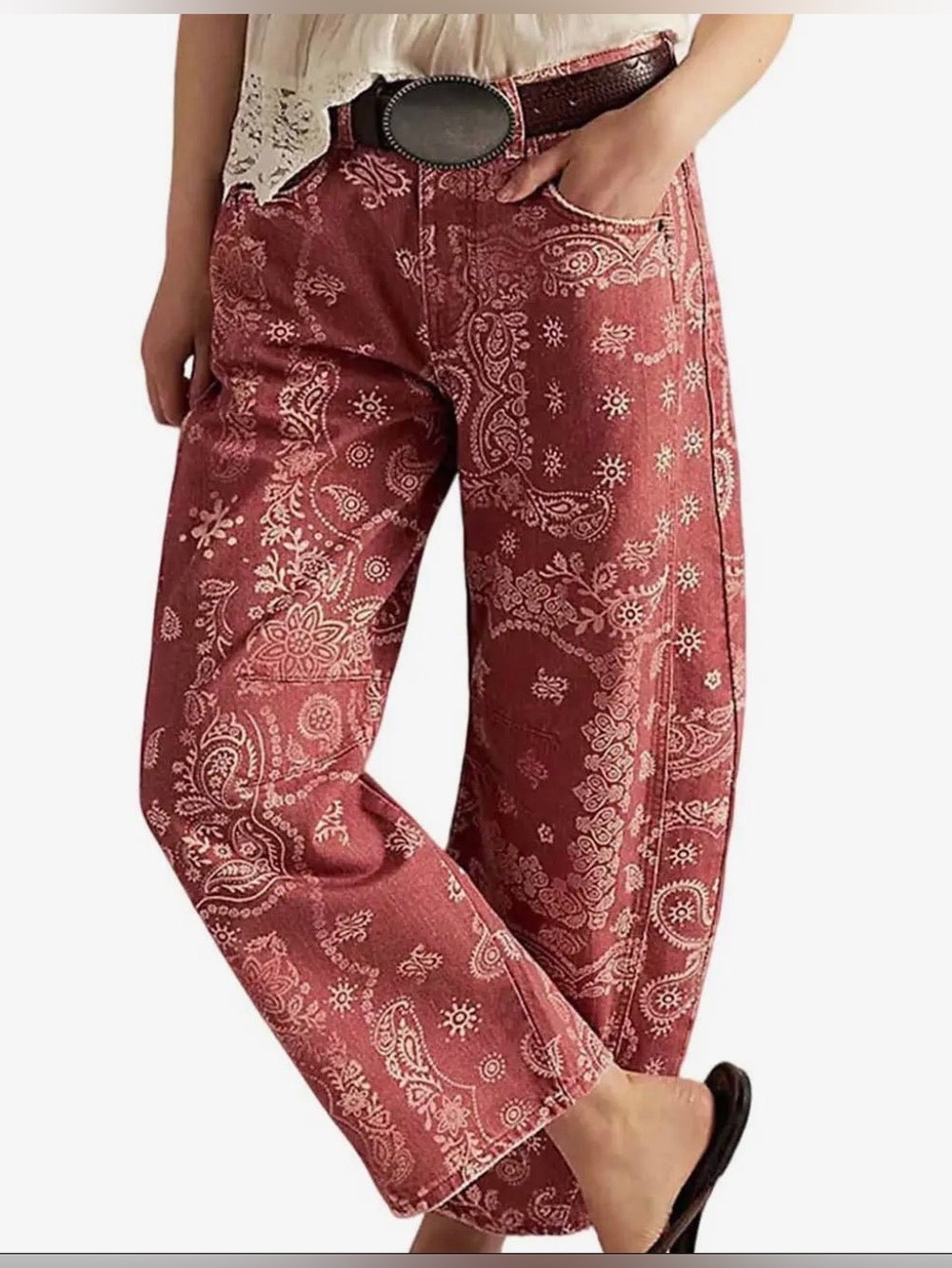 Boho Paisley Wide-Leg Pants - Rust